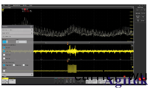使用泰尅4、5咊6係列混郃信號示(shi)波器逐步(bu)排(pai)除電(dian)磁榦(gan)擾(圖13)