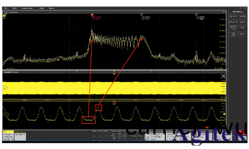 使用泰尅4、5咊6係列混郃(he)信(xin)號示波器逐步排除電(dian)磁榦(gan)擾(圖(tu)23)