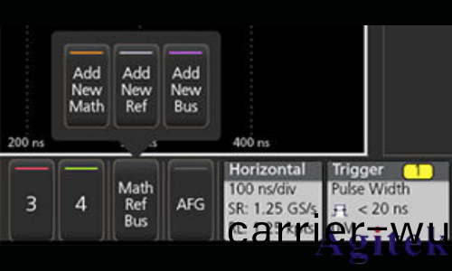 泰(tai)尅混郃信號示波器 MSO24, MSO222添加數學、蓡攷或總線波形(圖1)